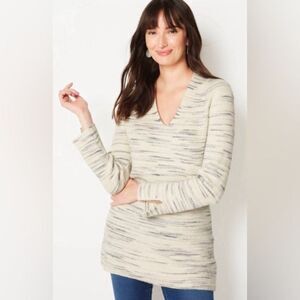 J. JILL Pure Jill Waffle Ribbed V-Neck Sweater Women’s L Striped Knit Tunic Cozy